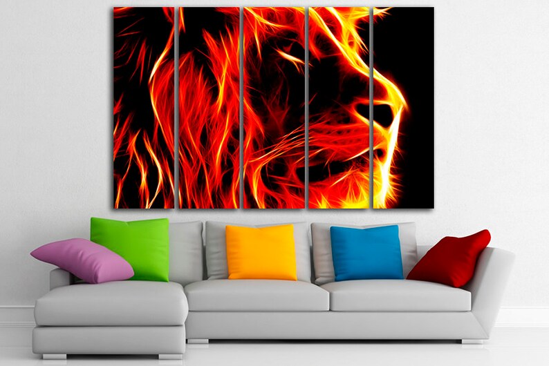 Lion canvas Lion wall art Animal print Lion painting Orange Etsy
