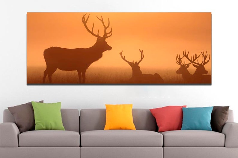 Deer Canvas Wall Art Print Stag Wall Decor Black White Art Etsy
