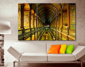 3 panel set Library print Library canvas Library wall art Librarian gifts Library artwork Literature decor Trinity college Ireland library