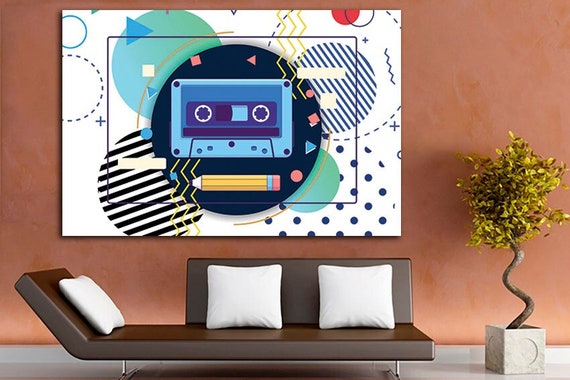 Cassette Pencil Art Audio Canvas Geometric Figure Abstract Wall