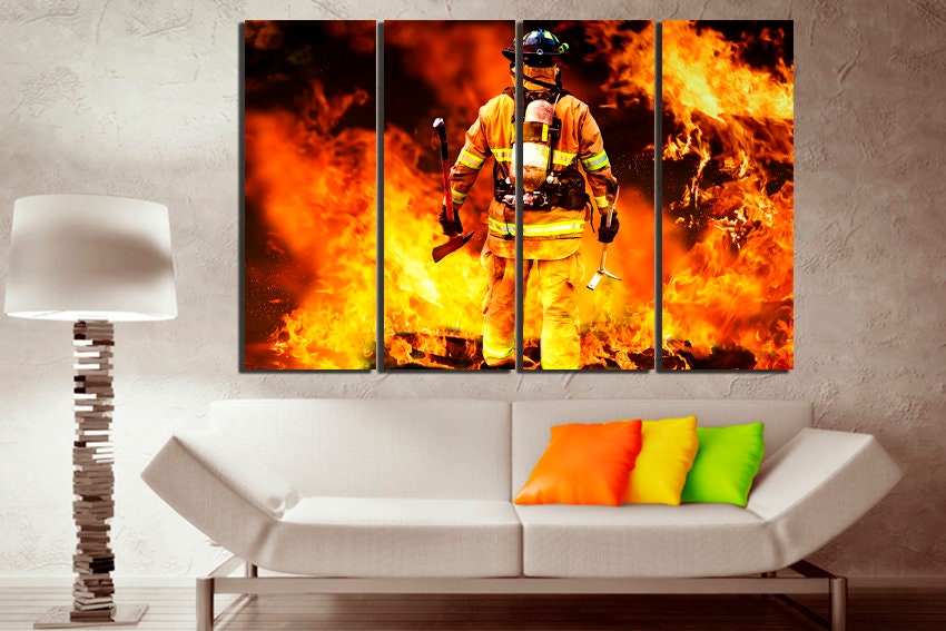 Fire Canvas Fireman Wall Art Firefighter Décor Boy Bedroom Art Fire ...