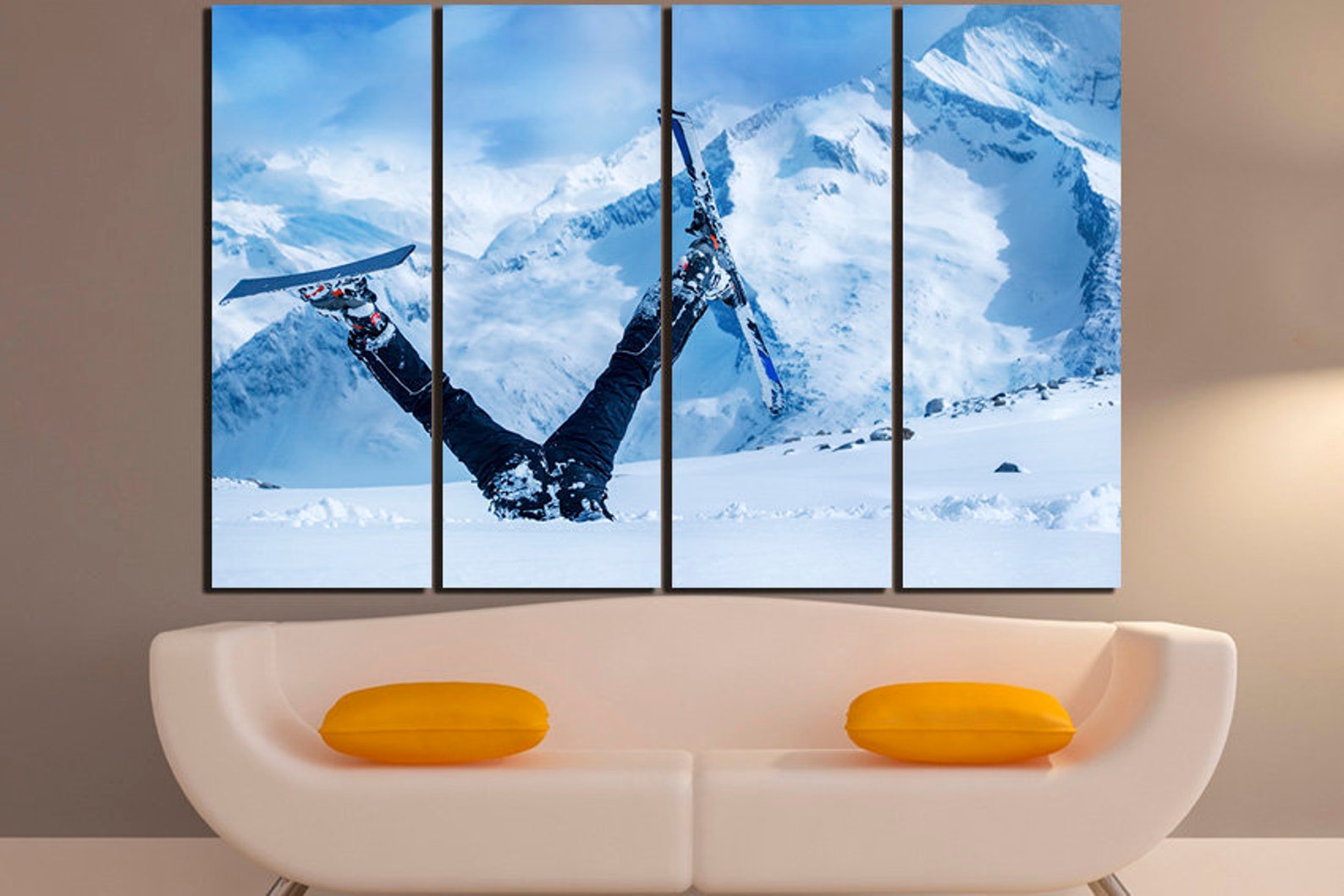 Ski Canvas Mountain Wall Art Snow Print Winter Sport Art Etsy