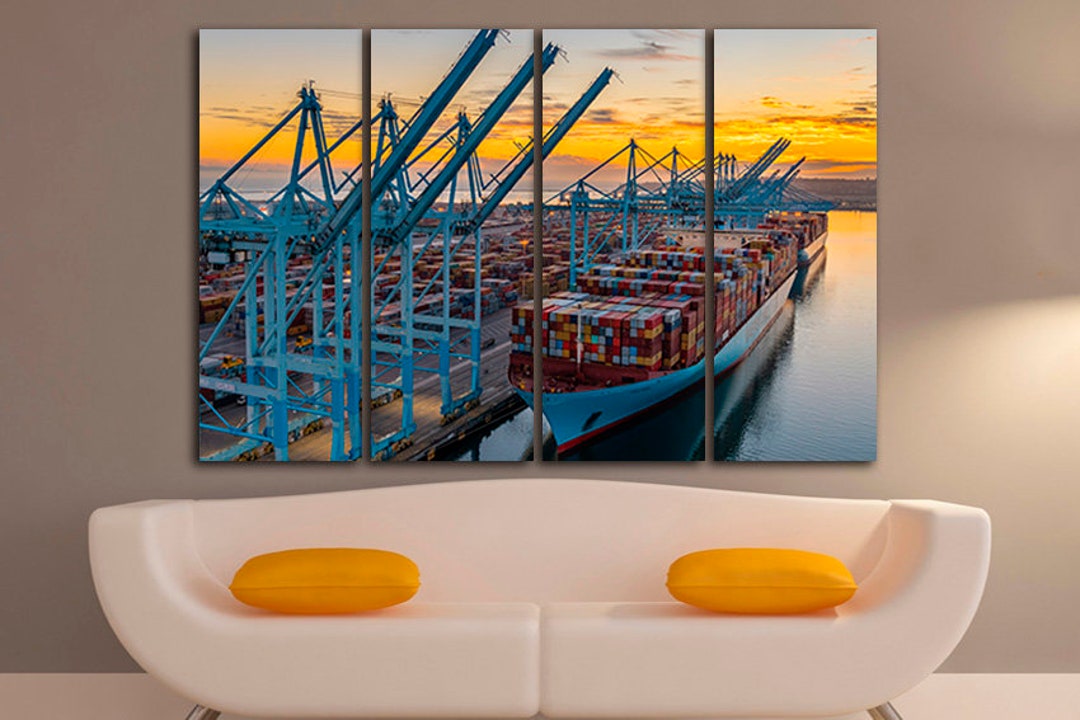 Los Angeles Pier Logistics Canvas Cargo Ship Decor Sea Transport Print ...