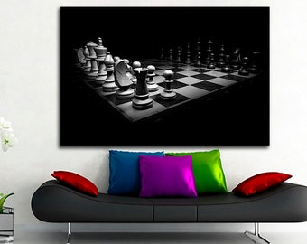 Chess Print on canvas Chess print Chess art Chess canvas Office decor Game decor Strategy room art Gambler gift Chess poster Game wall art