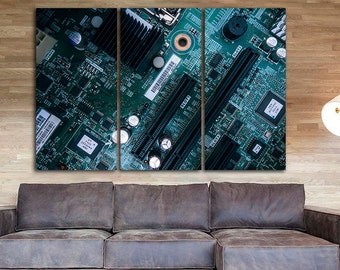 Electronic circuit print on canvas Ready to hang Tech wall decor Technology art Engineer gift Circuit Board Hardware system administrator