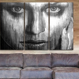 Portrait girl canvas Eyes women print Black white Face art Ready to hang Abstract room decor unique gift Wall office decor Home decoration image 3