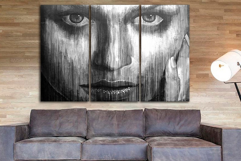 Portrait girl canvas Eyes women print Black white Face art Ready to hang Abstract room decor unique gift Wall office decor Home decoration image 3