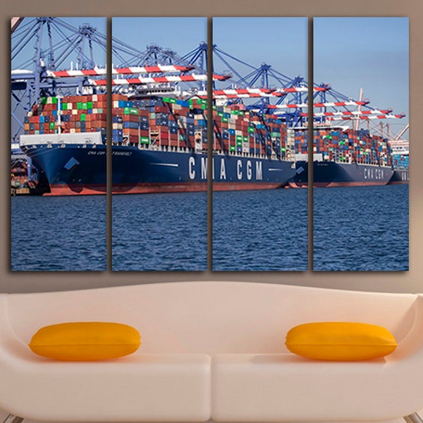 Cargo Ship Canvas International Container Print Business office Art Vessel wall art Transport gift Nautical Décor Sea Port Ready to hang