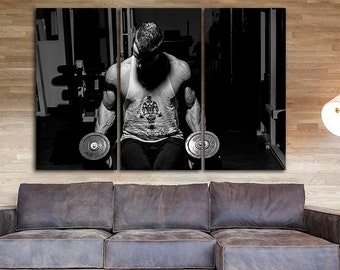 Stampa allenamento su tela Pronto da appendere Arte murale sportivo Arredamento manubri Palestra Attrezzature sportive allenamento motivazione stampa muscolare Regalo per l'atleta