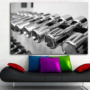 Dumbbell canvas set Sports equipment Gym art decor Health print Sports training art Fitness picture Home decoration gift Sport wall print