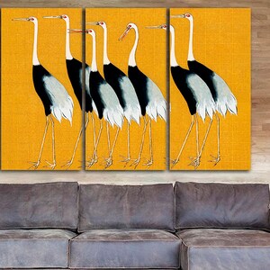 Wee Blue Coo Herons Cranes Flock Birds Ogata Korin Vintage Monochrome Illustration Mustard Yellow Artwork Framed A3 Wall Art Print