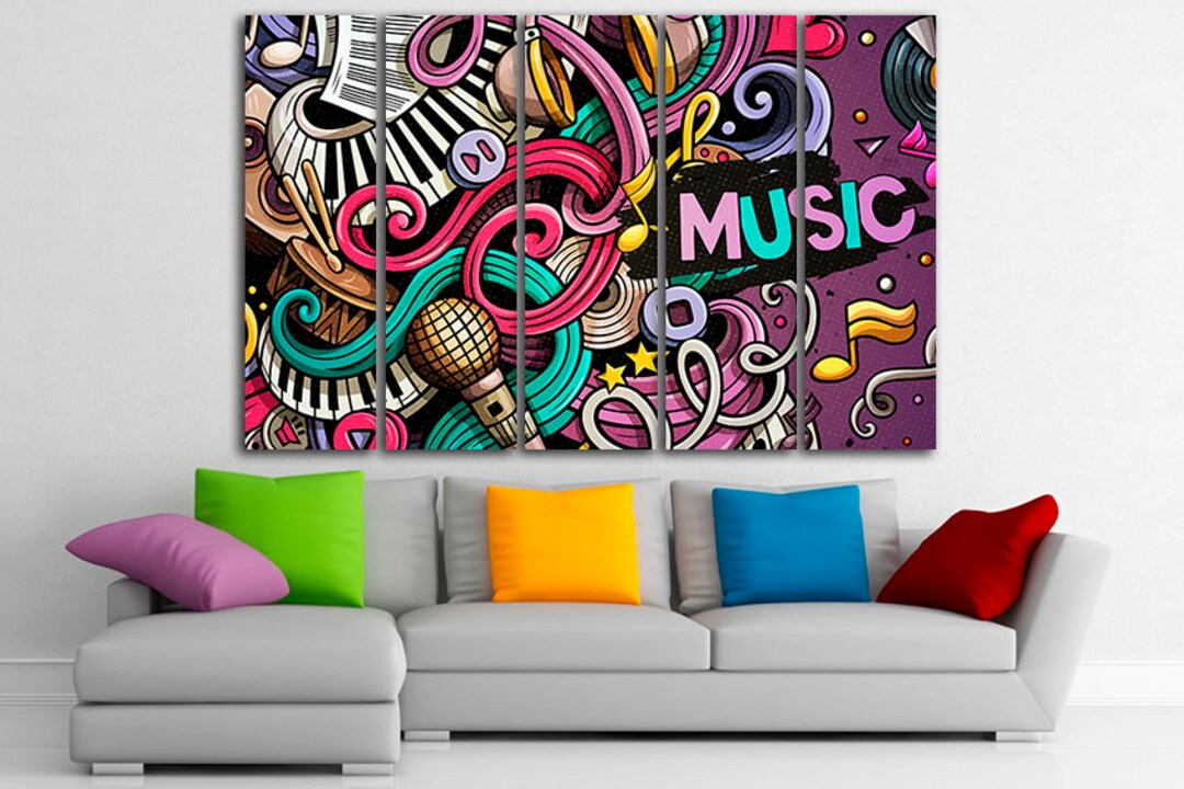 Music Canvas Microphone Print Colorful Piano Wall Art Ready to