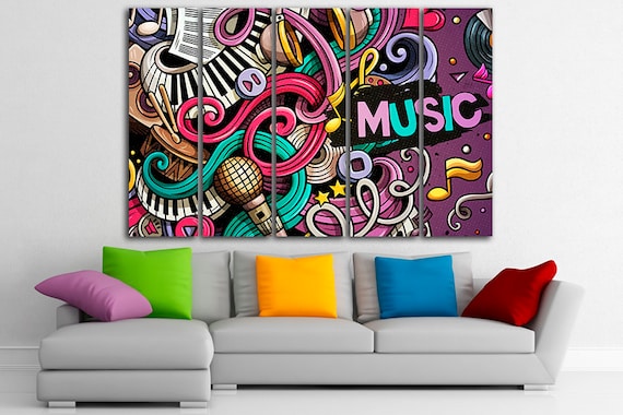 Music Canvas Microphone Print Colorful Piano Wall Art Ready to