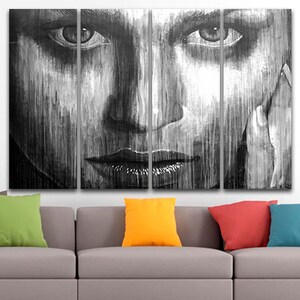 Portrait girl canvas Eyes women print Black white Face art Ready to hang Abstract room decor unique gift Wall office decor Home decoration image 5