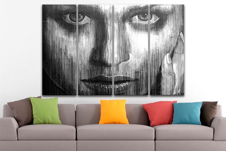 Portrait girl canvas Eyes women print Black white Face art Ready to hang Abstract room decor unique gift Wall office decor Home decoration image 5