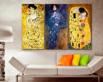 Gustav Klimt print on canvas Ready to hang artist's reproduction wall art Kiss Modern artwork Bedroom decor Trendy wall art Living Room gift