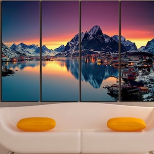 Norway art Lofoten islands Mountain art Sunrise photo Landscape room decor Nature photo Norway mountain Norway canvas Norway gift Artwork