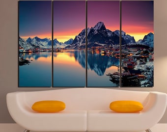 Norway art Lofoten islands Mountain art Sunrise photo Landscape room decor Nature photo Norway mountain Norway canvas Norway gift Artwork