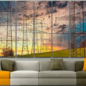 Voltage decor Lineman canvas Engine art Electric light photo Electric wire line Power poles art Lineman gift for men Electricity artwork