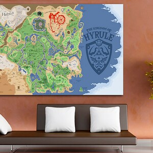 Map the Legend of Zelda Print on Canvas Breath of the Wild Wall Decor ...