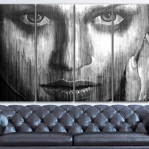 Portrait girl canvas Eyes women print Black white Face art Ready to hang Abstract room decor unique gift Wall office decor Home decoration image 7