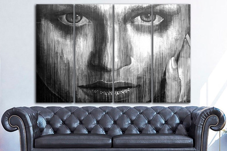 Portrait girl canvas Eyes women print Black white Face art Ready to hang Abstract room decor unique gift Wall office decor Home decoration image 7