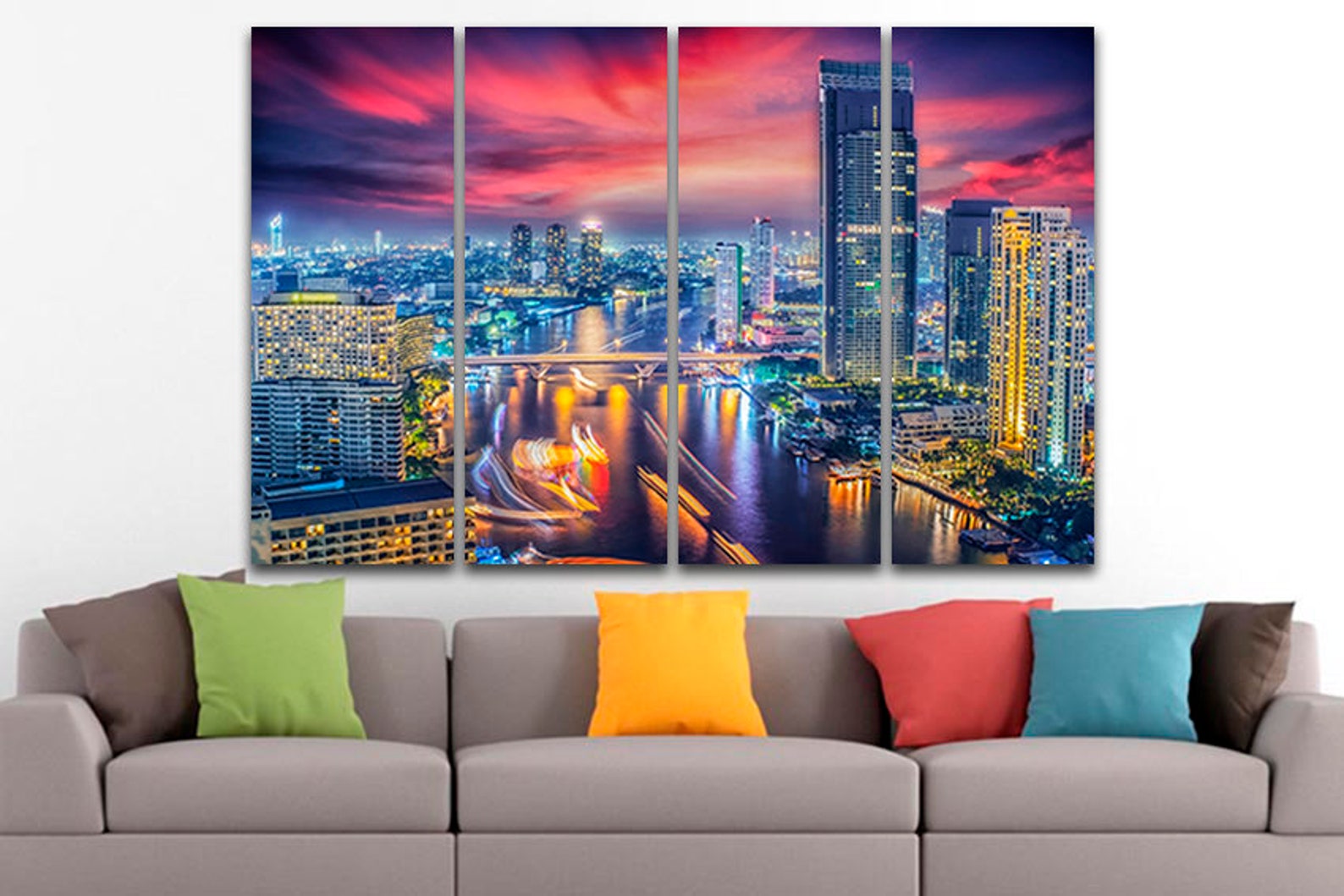 3 Panel Set Bangkok Canvas Bangkok Wall Art Thailand Art River Etsy