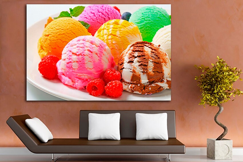 Ice Cream Print 4 Panel Canvas Ice Cream Wall Decor Summer Ice