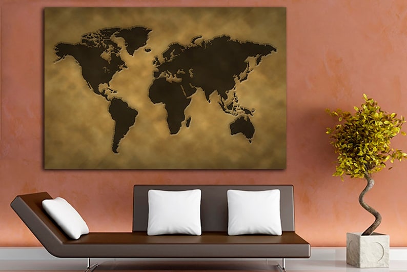 World map Print on canvas World map print World map art World map canvas Old map Print decor Wall art Gift for her Printable art Travel map