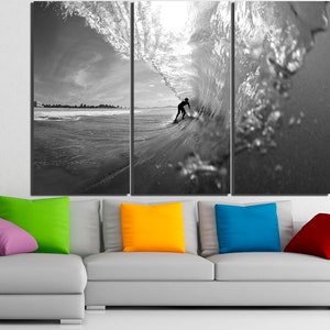 Surfing canvas set Surfing print Surfing wall art Gallery wrap Surfing home decor Wooden frame art Gift for her Surfing poster Artwork