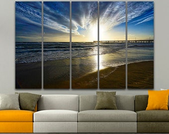 Venice beach Landscape canvas Sunset print Large canvas set Beach wall decor Beach canvas Nature photo Venice beach photo California art