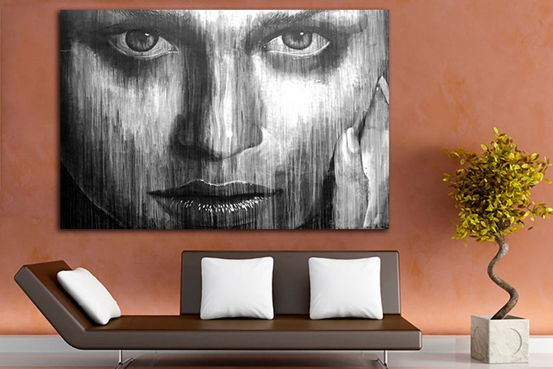 Portrait girl canvas Eyes women print Black white Face art Ready to hang Abstract room decor unique gift Wall office decor Home decoration image 2