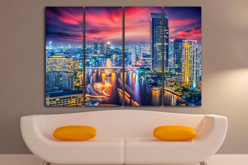 3 Panel Set Bangkok Canvas Bangkok Wall Art Thailand Art River Etsy