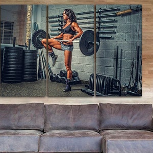 Impresión de entrenamiento femenino en lienzo Listo para colgar Arte con mancuernas Fitness chica gimnasio Deporte entrenamiento decoración motivación arte Regalo para un atleta Mujeres