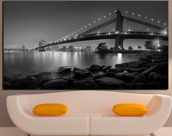 Bridge canvas Bridge art print City decor Bridge wall art Wall hangings print Multi panel canvas Night city skyline Gift city Landscape art