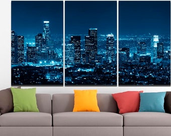 Ciudad nocturna Lienzo Arte de ciudad Lienzo de ciudad Arte nocturno Ciudad lienzo de panel múltiple Ciudad Uunited Estados Decoración moderna Decoración de arte mural Arte de pared Paisaje Arte impreso