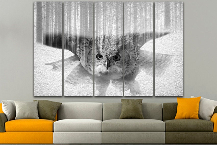 Flying Owl in Forest Canvas Animal Print Tree Wall Art Landscape Decor ...