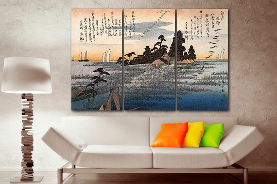 Hiroshige print A shrine on a moor Japanese ukiyo-e Hiroshige picture Japan wall decor Reproduction artist Ukiyoe style Ready to hang canvas