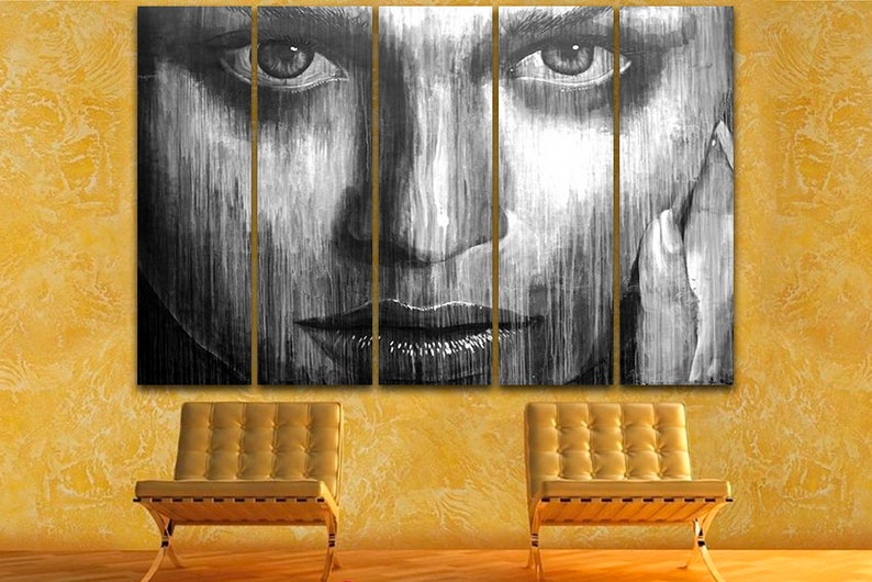 Portrait girl canvas Eyes women print Black white Face art Ready to hang Abstract room decor unique gift Wall office decor Home decoration image 9
