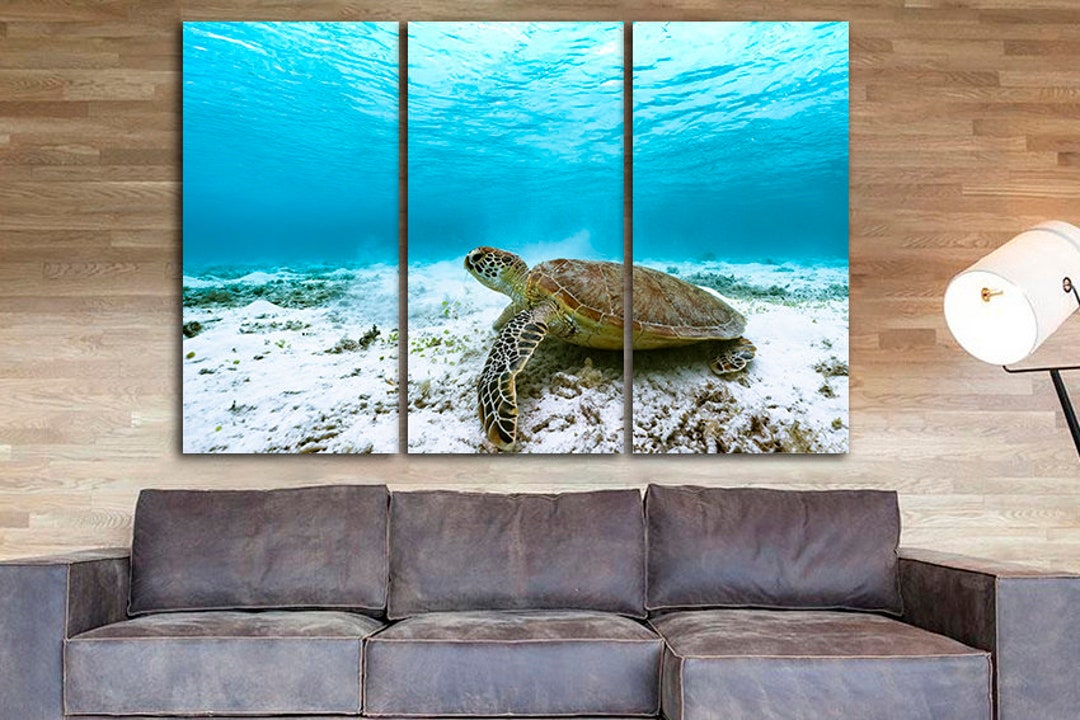 Turtle Art Print Underwater Canvas Nautical Décor Sea Animal Art Nature ...