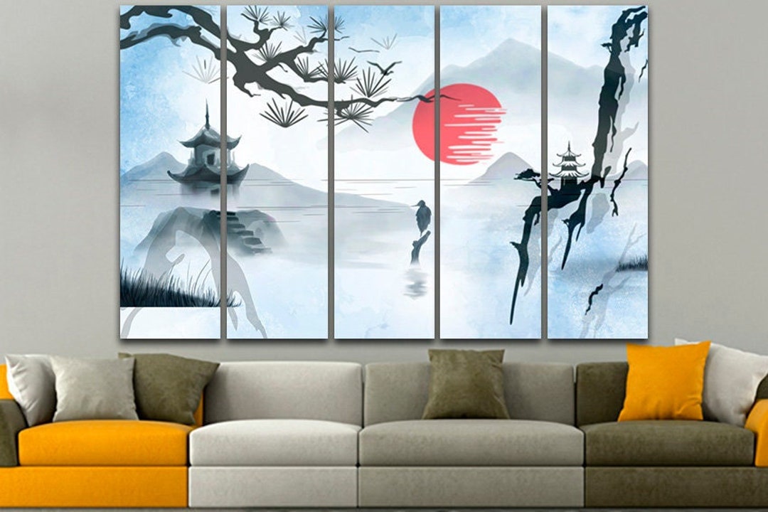 Chinese Landscape Print Asia Canvas Framed Wall Art Decor Ready to Hang ...
