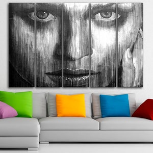 Portrait girl canvas Eyes women print Black white Face art Ready to hang Abstract room decor unique gift Wall office decor Home decoration image 10