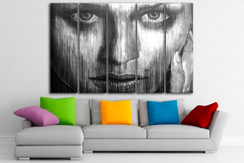 Portrait girl canvas Eyes women print Black white Face art Ready to hang Abstract room decor unique gift Wall office decor Home decoration image 10