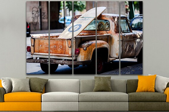 Ford Print Photo Framed Canvas Ford Truck Decor Surfboard Art Car Digital Print 5 Panel Canvas Split Panel Art Car Poster Truck Old Wall Art