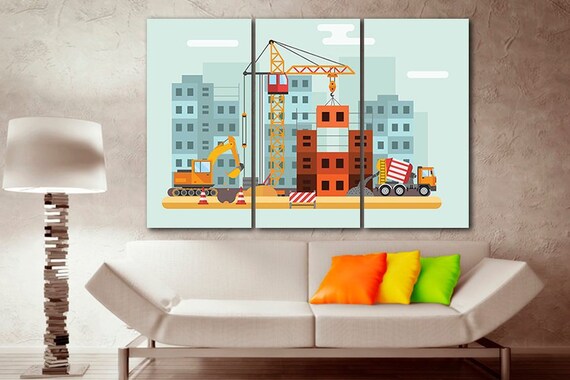 Construction Print Wall Art Canvas Crane Art Dump Truck Print Etsy