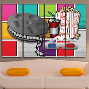 Pop Art Film Camera Print Cinema Canvas Colorful Abstract Popcorn Wall ...