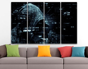 Hacker canvas Abstract code art Matrix print Ready to hang Anonimo Decor Technology Gift Digital Network Computer head Computer specialist