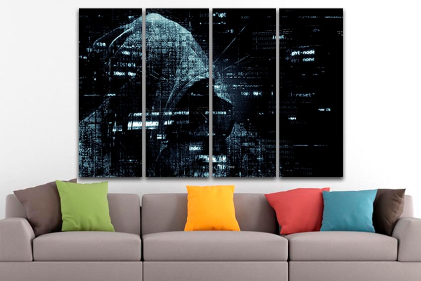Hacker canvas Abstract code art Matrix print Ready to hang Anonymous Decor Technology Gift Digital Network Computer head Computer specialist
