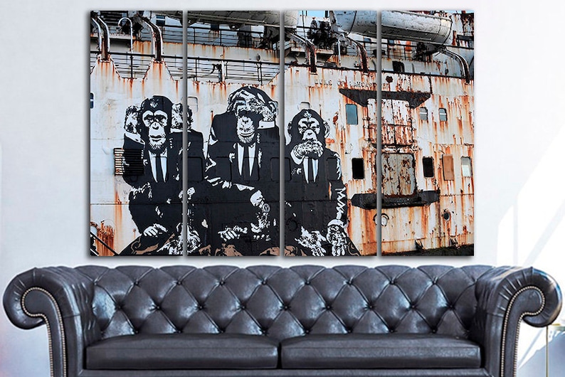 3 Wise Monkeys Wall Art Canvas Speak No Evil Hear No Evil See Etsy