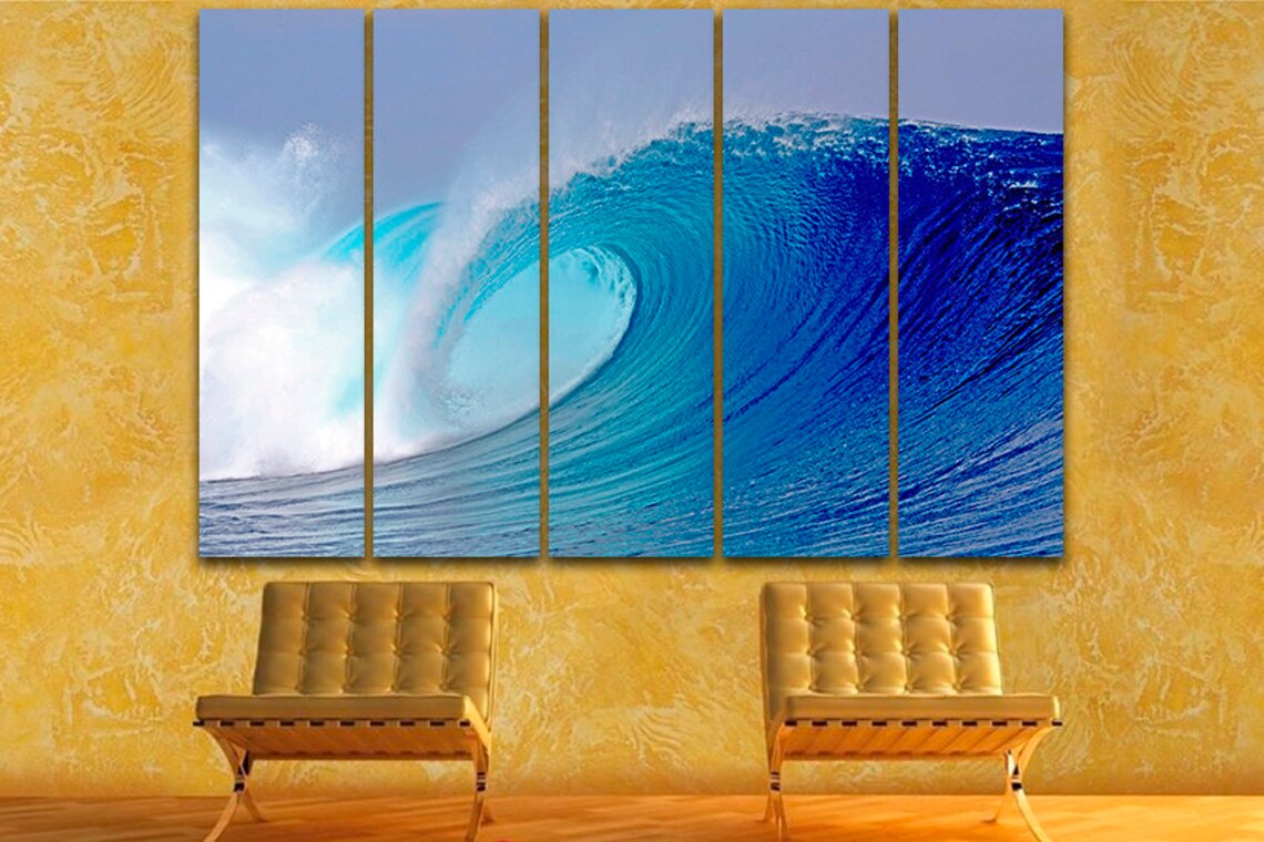 Wave print Surfing canvas set Large wall art Wave canvas Sea Etsy